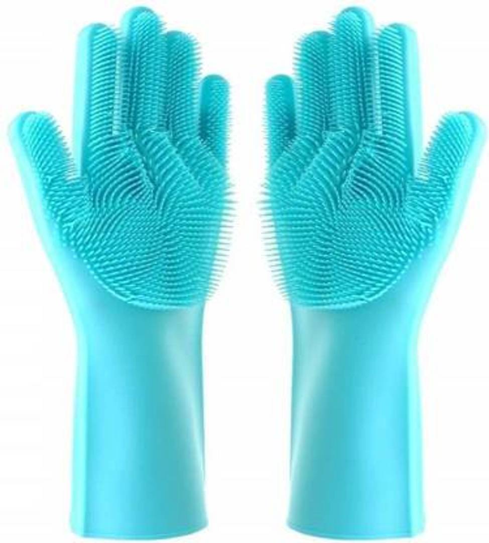 Silicone Dishwashing Gloves - Reusable & Heat Resistant Cleaning Rubber Mittens with Scrubber for Washing Dishes, Fruits, Vegetables