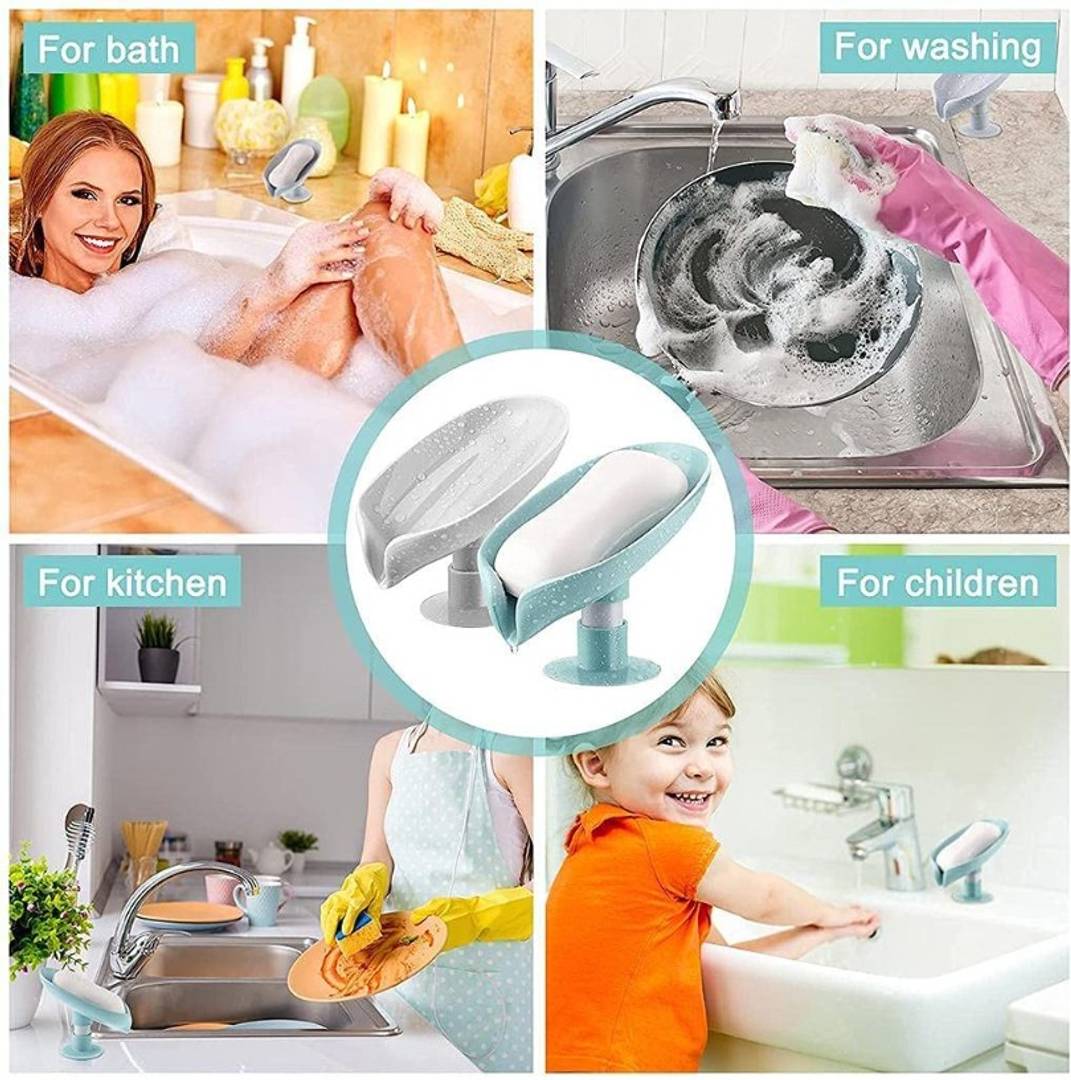 Leaf-Shape Self Draining Soap Dish Holder, Easy Clean Soap Dish for Shower with Suction Cup Creative soap Box, for Bathroom, Kitchen Pack of 2