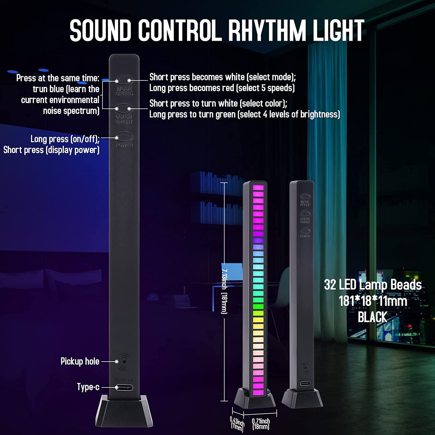 RGB LED Bar With Voice-Activated Wireless Rhythm Light