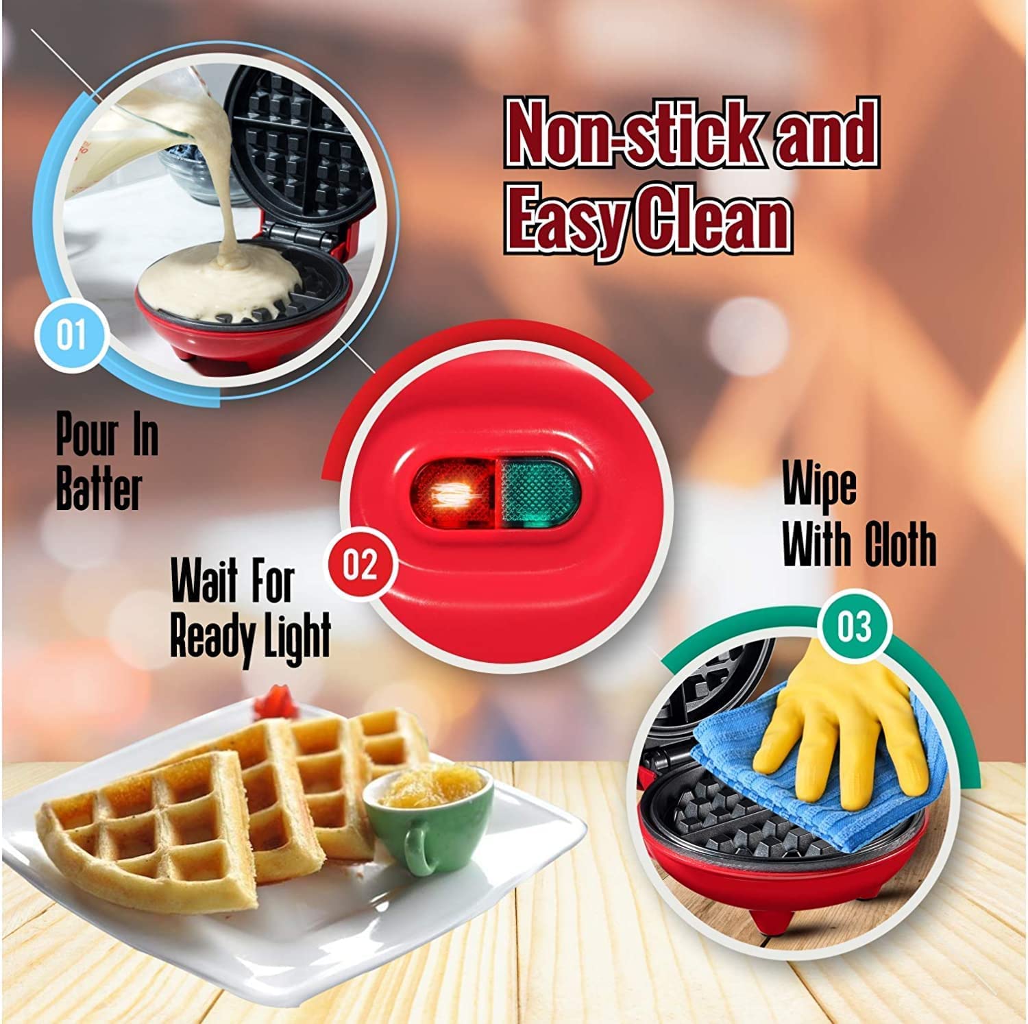 Mini Waffle Maker 4 Inch- 350 Watts: